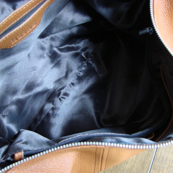 Heshe Genuine Pepple Grain Leather Tote Shoulder Bag Satchel Purse Tan Brown - Picture 13 of 15